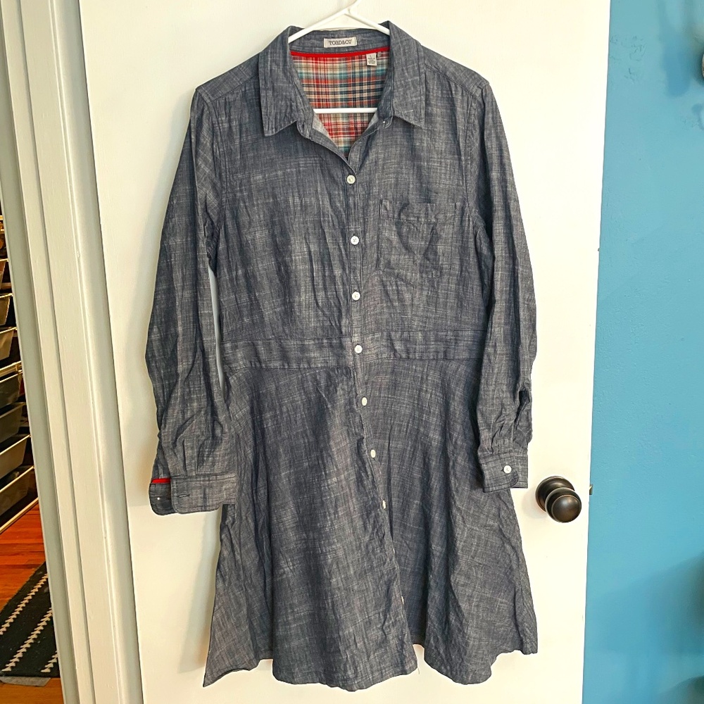 Toad&Co chambray shirt dress organic cotton with pockets